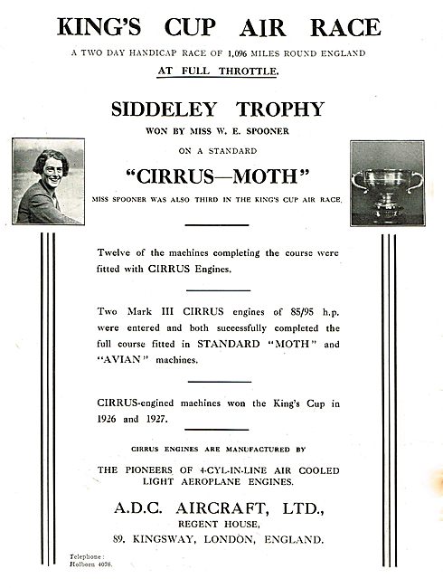 ADC Aircraft - Airdisco -   Cirrus Moth Wins Siddeley Trophy     