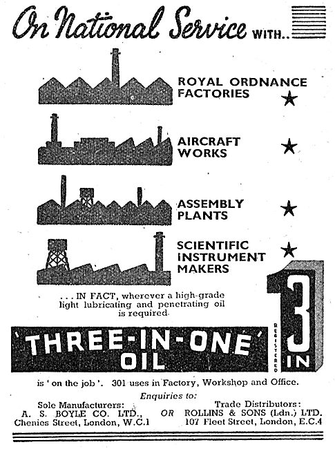 A.S.Boyle. Three-In-One Oil  1943 Advert                         