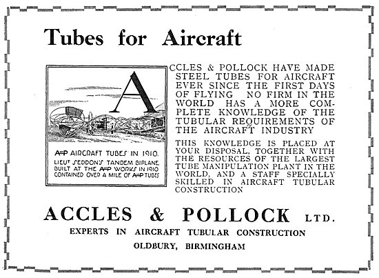 Accles & Pollock Tubes For Aircraft  1910 Sedddons Tandem Biplane