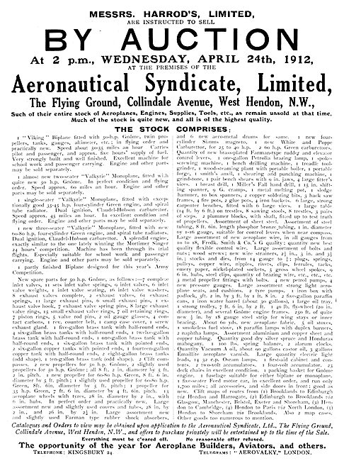 The Aeronautical Syndicate - Auction Of Stock. Harrod's          
