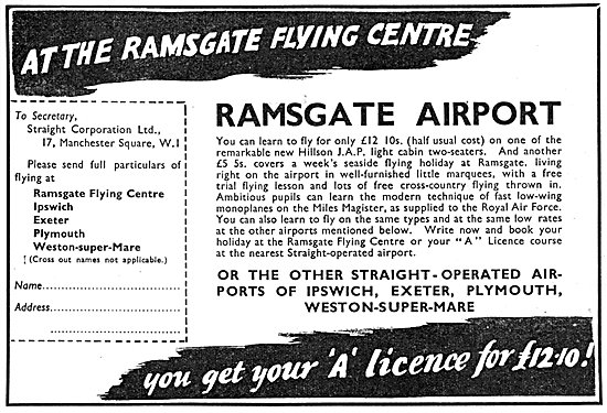 Straight Aviation Ramsgate Flying Centre 1938                    