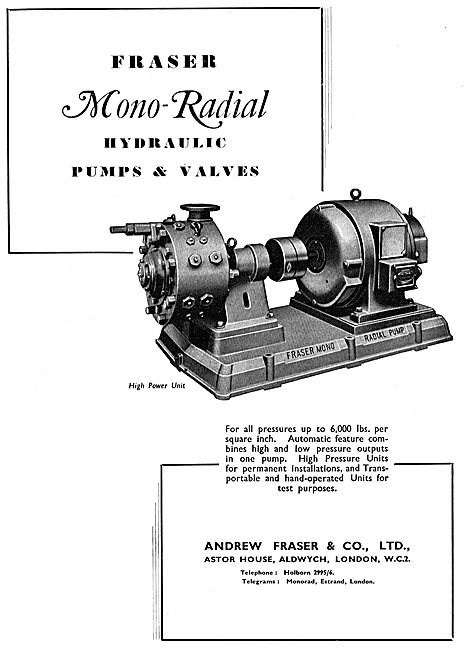 Fraser Industrial Hydraulic Pumps & Valves 1942 Advert           
