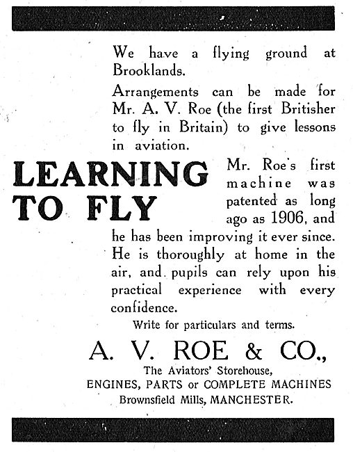 Learn To Fly At Brooklands With Mr A.V.Roe                       