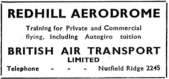 British Air Transport. Redhill. Flying Training                  