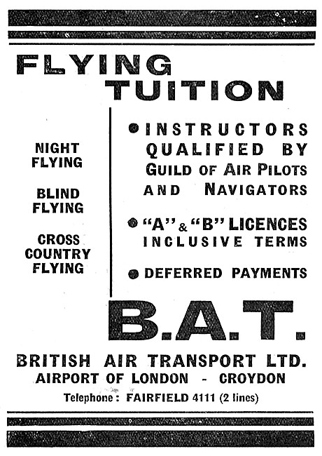 British Air Transport Flying School Croydon B.A.T.               