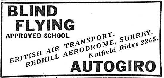 British Air Transport. Redhill. Autogiro Flying Training         
