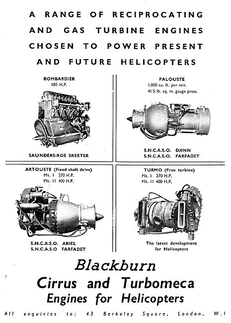 Blackburn Cirrus & Turbomeca Engines For Helicopters             