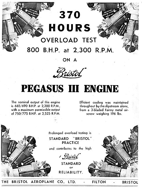 Bristol Pegasus III - 800 BHP @ 2300 RPM                         