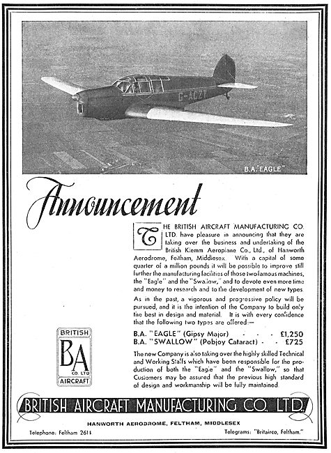British Aircraft  B.A.Eagle G-ACZT: British Klemm                