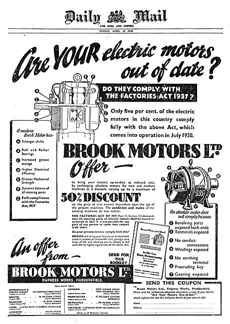 Brook Motors - 1937 Factories Act Compliant Electric Motors      