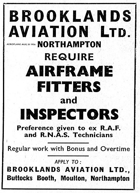 Brooklands Aviation Require Airframe Fitters & Inspectors        