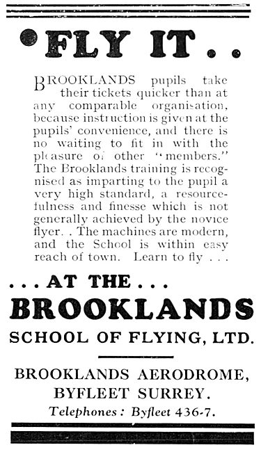 Brooklands School Of Flying 1931                                 