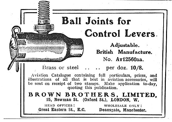 Brown Brothers Ball Joints For Aeroplane Control Levers          
