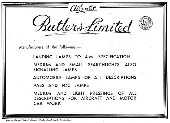 Butlers Ltd. Small Heath. Aircraft Electrical Parts & Lighting   