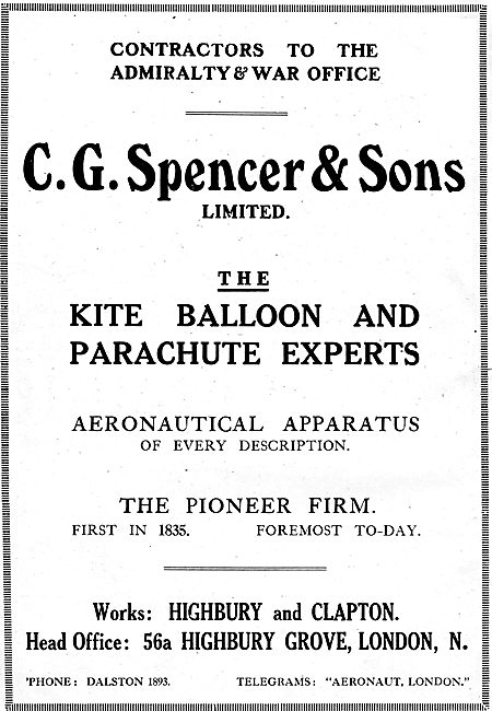 C G Spencer & Son Highbury. Kite Balloon & Parachute Experts     