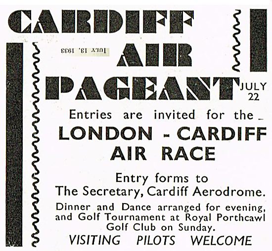 Cardiff Air Pageant  And Air Race 1933                           