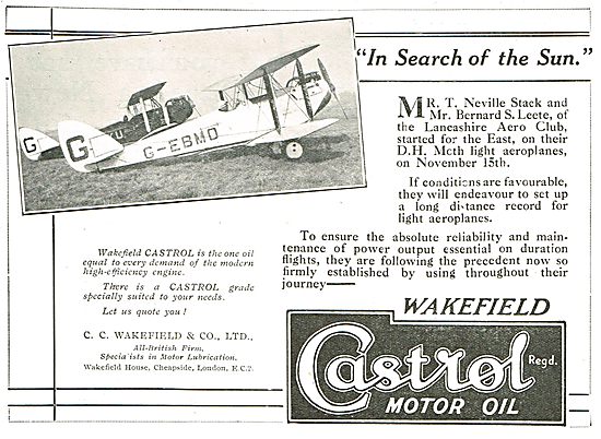 Castrol Oil For Neville Stack & Bernard Leete In Their DH Moth   