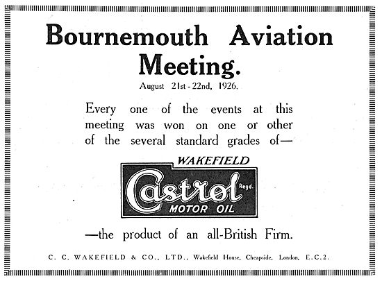 Castrol Oil Wins At the 1826 Bournemouth Aviation Meeting.       