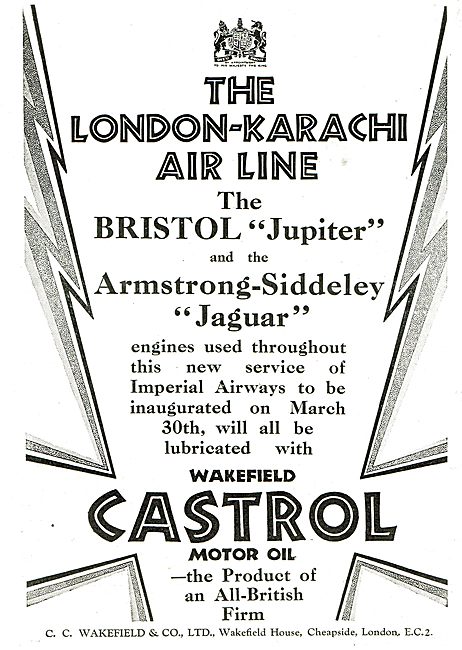 Imperial Airways Use Castrol Oil On the London-Karachi Air Line  