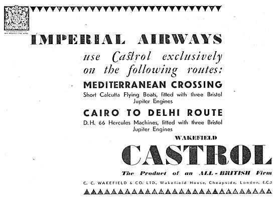 Imperial Airways Use Castrol Aviation Oils                       