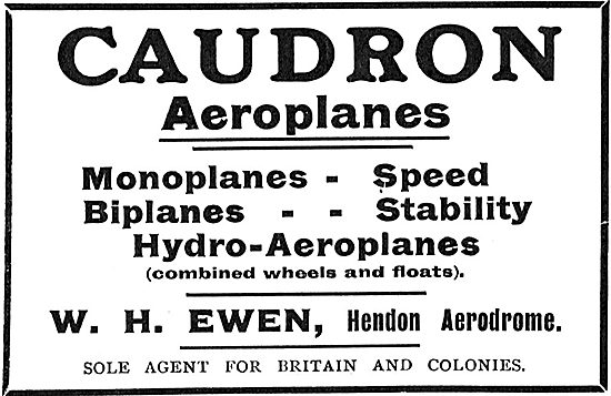 Caudron Hydro-Aeroplanes. Sole Agents W.H.Ewen Hendon            