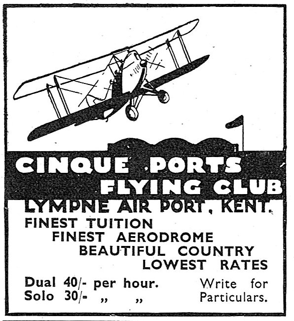 Cinque Ports Flying Club Lympne - Dual 40/- Solo 30/-            
