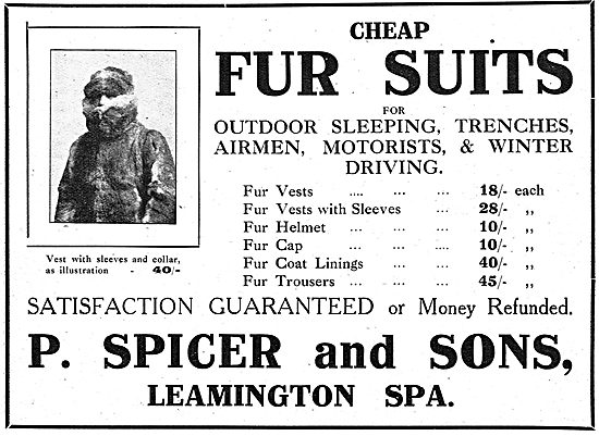 P.Spicer & Sons. Leamington Spa. Cheap Fur Suits For Aviators    