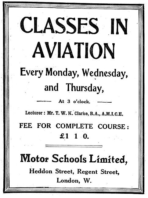 Motor Schools Ltd Classes In Aviation - Lecturer TWK Clarke      