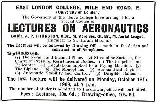 East London College Mile End Rd - Lectures On Aeronautics        