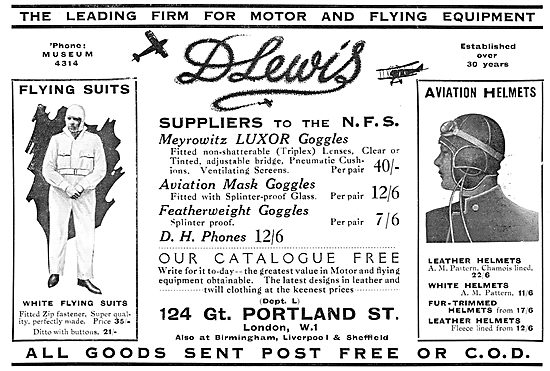 D.Lewis Flying Clothing. NFS Suppliers 1929                      