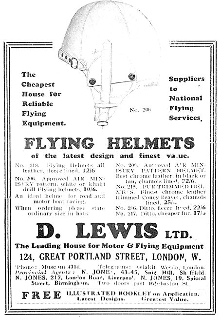 D Lewis Aviator's Clothing - NFS Flying Helmets                  