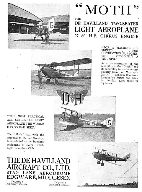 De Havilland Two Seater Light Aeroplane - 27-60 HP Cirrus        