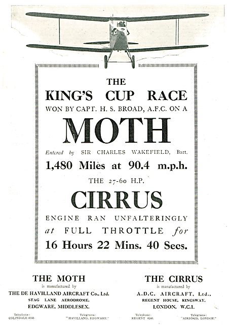 Kings Cup Air Race Wopn By Capt H.S.Broad AFC In A  D.H. Moth    
