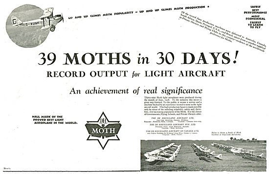 Record Output! 39 De Havilland Moths In 30 Days!                 