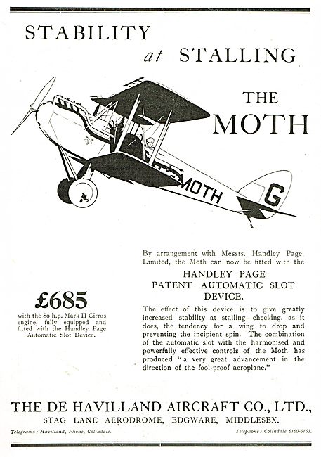 Stability At Stalling In The De Havilland Moth  Handley Page Slot