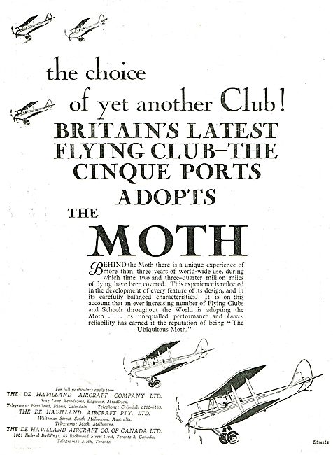Cinque Ports Flying Club Chooses The De Havilland Moth           
