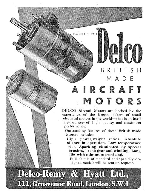 Delco British Made Electric Motors For Aircraft                  