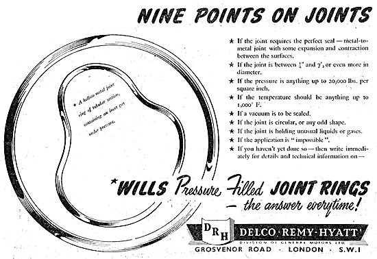 Delco Remy - Wills Pressure Filled Joint Rings 1949              