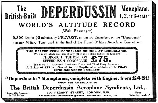 British Deperdussin Monoplane - World Altltude Record            