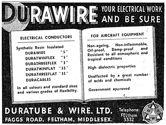 Duratube & Wire. Durawire Electrical Wire. 1942 Advert           