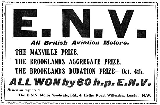 ENV 60 HP Aero Engines Win At Brooklands                         