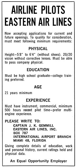Eastern Airlines Pilot Recruitment Advert 1963                   