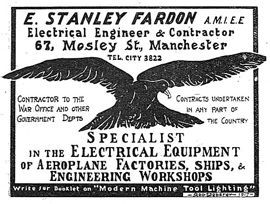 E.Stanley Fardon. Electrical Contractor. 67 Mosley St, Manchester