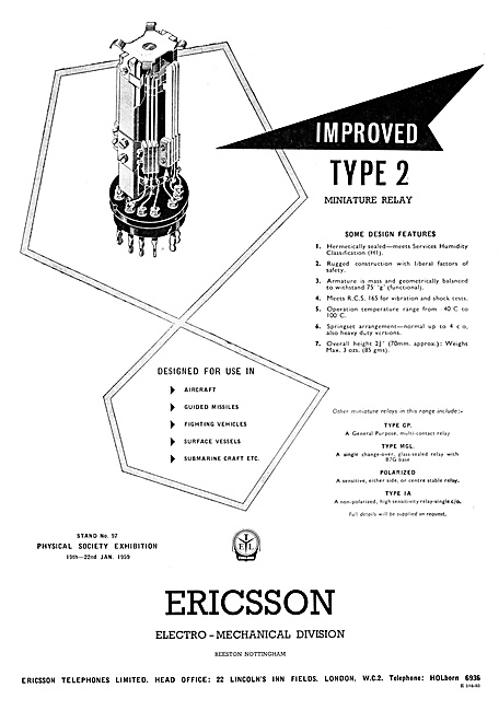 Ericsson Type 2 Miniature Relays                                 