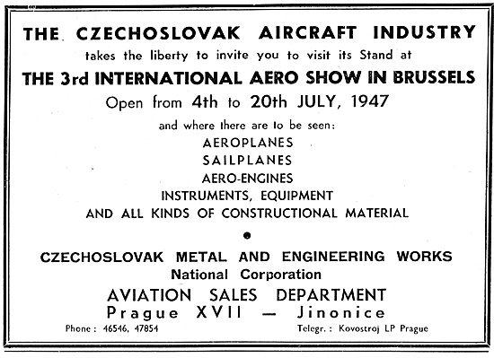 3rd International Aero Show Brussels 1947. Czechoslovak Aircraft 