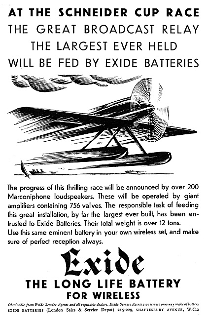 Exide Aircraft Batteries 1929                                    