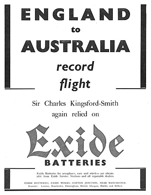 England Australia Record Flight Used Exide Batteries             