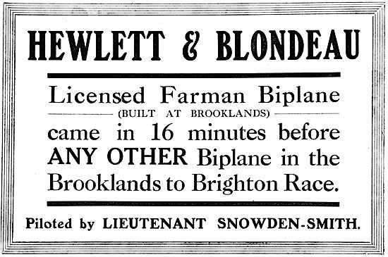 Farman Biplane - Hewlett & Blondeau. Brooklands To Brighton Race 