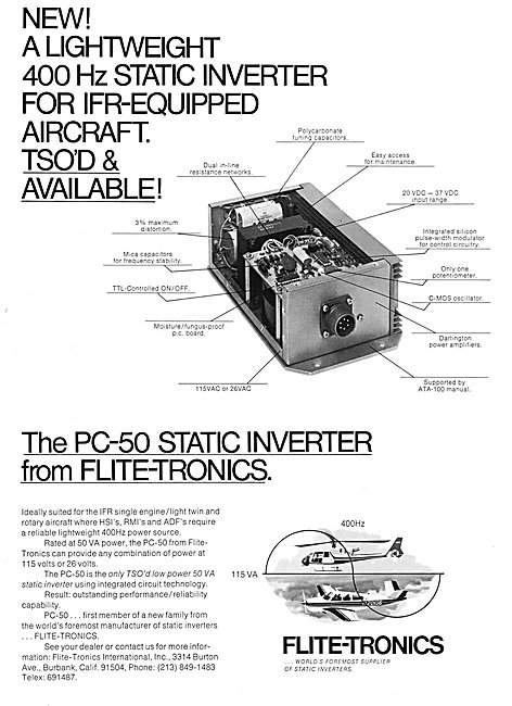 Flite-Tronics PC-50 Static Inverter                              