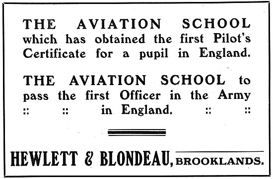 Hewlett & Blondeau Aviation School . Brooklands.                 